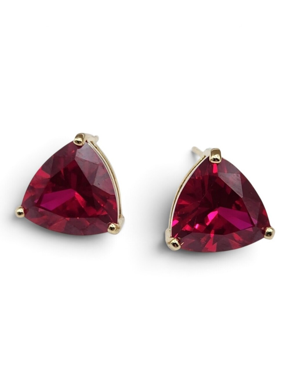 Solitaire Trillion Ruby Lab Created Women's Stud Earrings